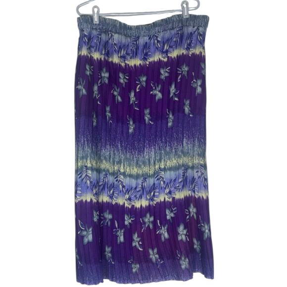 Vintage Floral Purple Pleated Midi Skirt 20W Plus Size Purple Gypsy Art-to-Wear - Picture 1 of 5